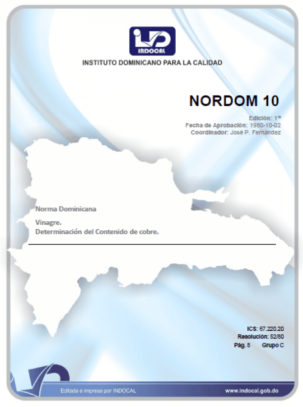 NORDOM 10 - VINAGRE. DETERMINACION DEL CONTENIDO DE COBRE.